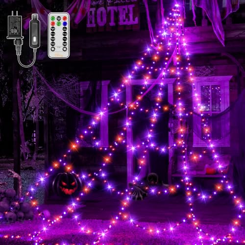 Halloween Lights Outdoor 454 LED Spider Web Lights Orange & Purple Halloween Decorations