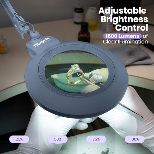 LED Magnifying Lamp (Gray / 7-inch Lens, Non-CCT with Clamp)