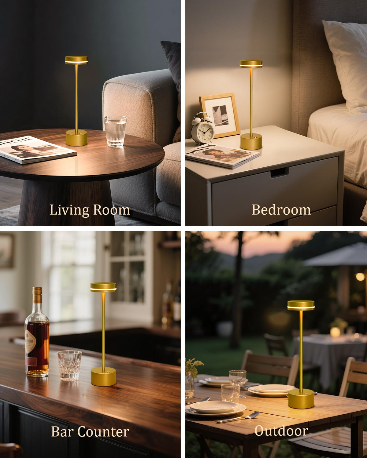 2 Pack LED Cordless Table Lamp Rechargeable (Bright Gold (Set of 2))