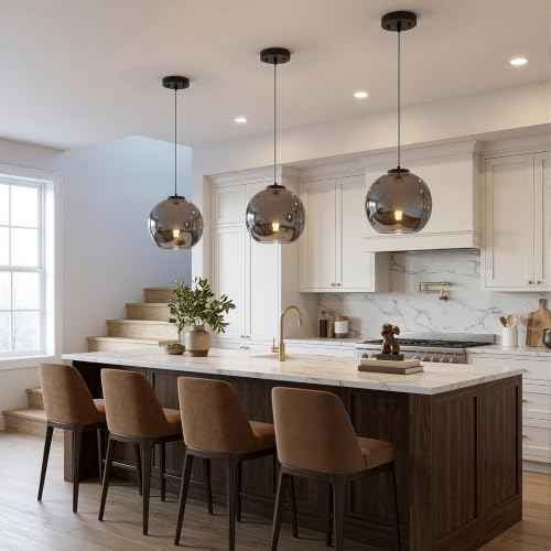Mirror Smoke Gray Glass Pendant Lights Kitchen Island (Mirror Smoke Gray(7.87 in) / 2-Pack)