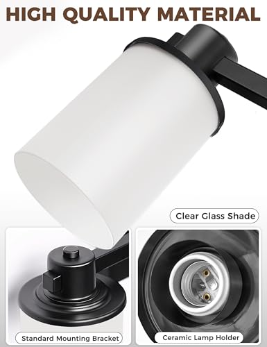 Bathroom Vanity Light Fixtures Over Mirror with Milk Glass Shade (Black & Milky White / 3-Light)