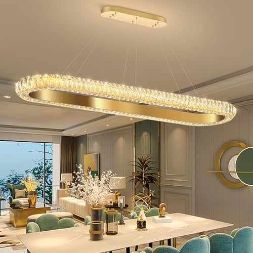 47'' Oval Ring Crystal Chandelier Modern LED Dimmable Ring Pendant Light Chandelier for Dining Room Living Room Gold (Gold / 1 Ring Oval 47")