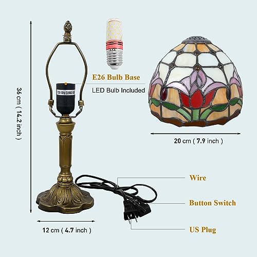 Tiffany Lamp Tulips Flower Stained Glass Table Lamp 8x8x14 Inches Flower Style Desk Reading Light Decor for Beside Bedroom Living Room Home Office with LED Bulb (Tulips)