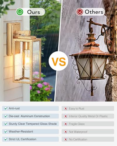 Gold Outdoor Wall Lights (Gold / No Sensor 1 PACK)