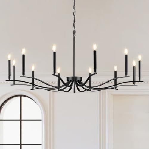 53in Black Living Room Chandelier 12 Light Large Foyer Chandelier (Black / 52.7 inch)