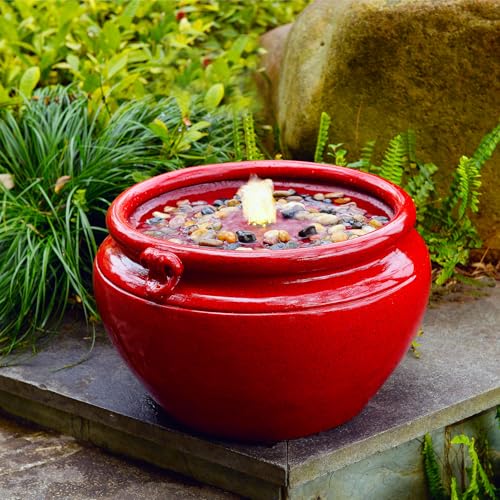 Red Glazed Resin Outdoor Water Fountain with LED Lights (Red Round Flow Fountains)