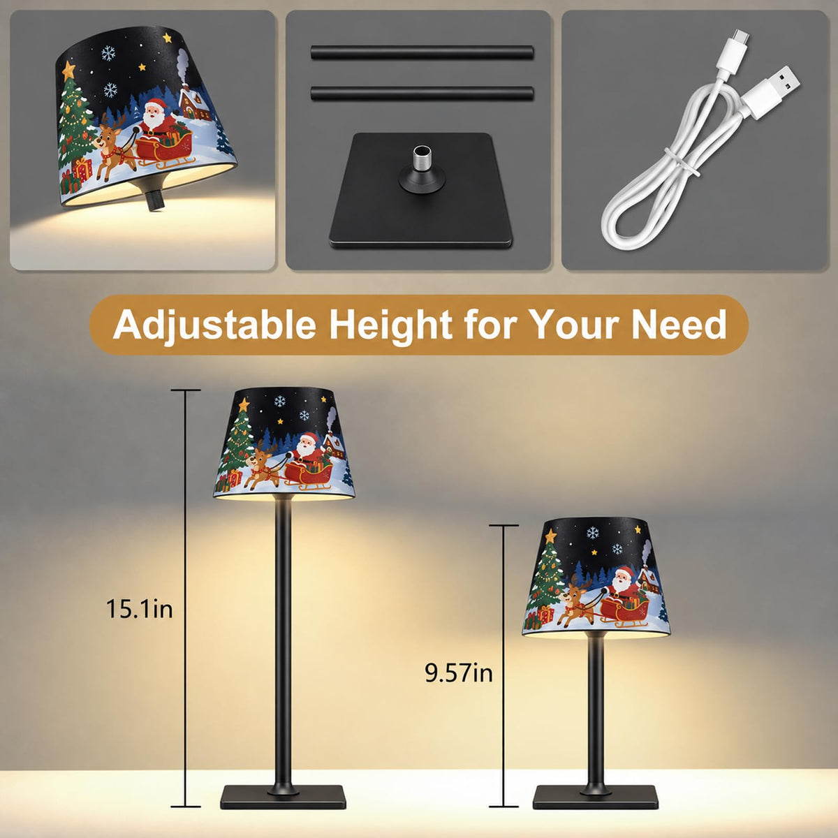 Black Rechargeable Cordless Table Lamp