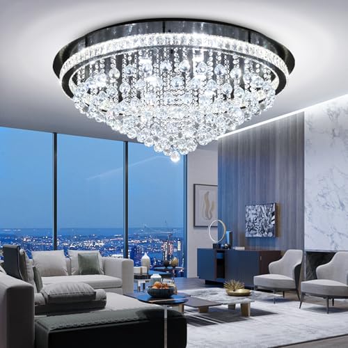 Dia 40" Modern Crystal Chandeliers for Living Room (Black / Dia 40")