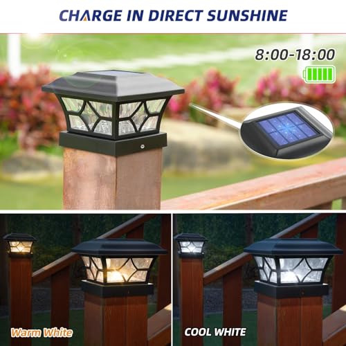 Solar Post Cap Lights 12 Pack with 1000mAh Battery (Black / 12 Pack)