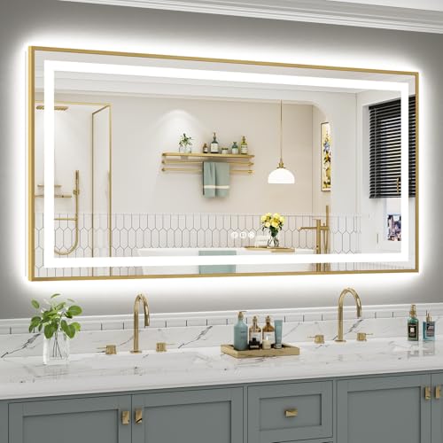 68x36 Inch LED Bathroom Mirror with Gold Frame (Backlit+front Lit With Gold Frame / 68"L x 36"W)