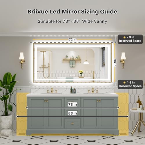 72x36 Inch LED Bathroom Mirror with Gold Frame (Backlit+front Lit With Gold Frame / 72"L x 36"W)