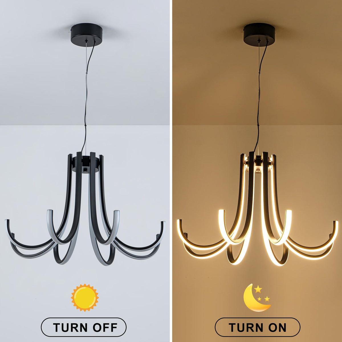 24.4 Inch Black Dimmable Modern LED Chandelier with Remote Control (Black-8 / 24.4 inchs)