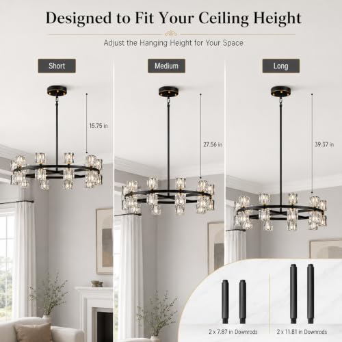 Crystal Chandelier for Dining Room (Black+gold(20lights）)