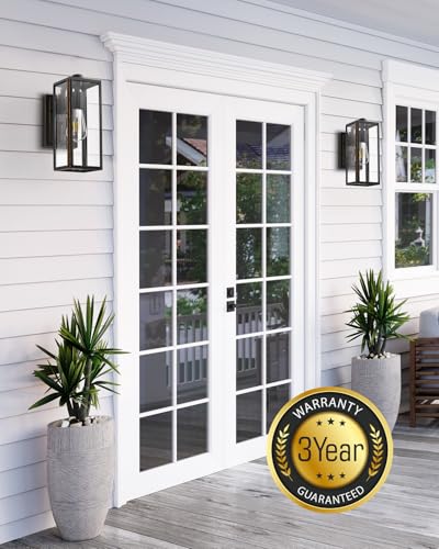Dusk to Dawn Outdoor Wall Lighting (Black(Gold Trim) / D2D Square 2-Pack)