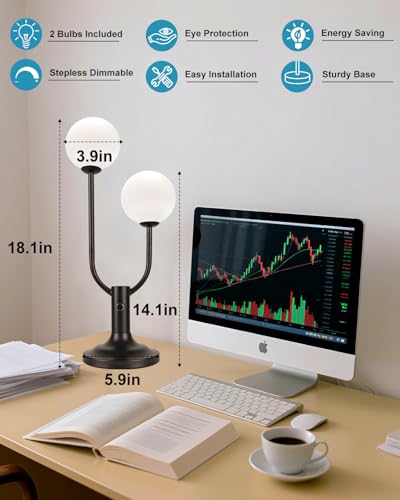 Black Globe Table Lamp for Bedroom Gift G9 Bulbs Included Dimmable (10-Black-Globe-2U)