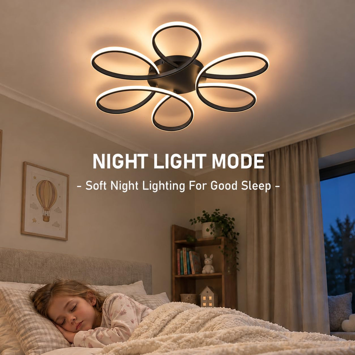 37.4inch Modern LED Ceiling Light (Black / 6RINGS,37.4inch)