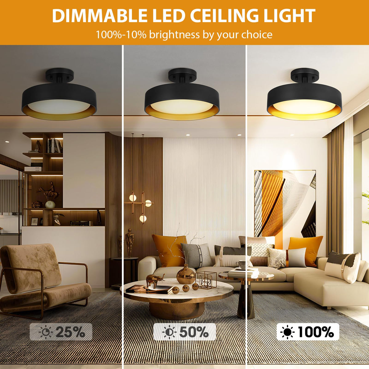 Semi Flush Mount LED Ceiling Light 3000K (Warm White)