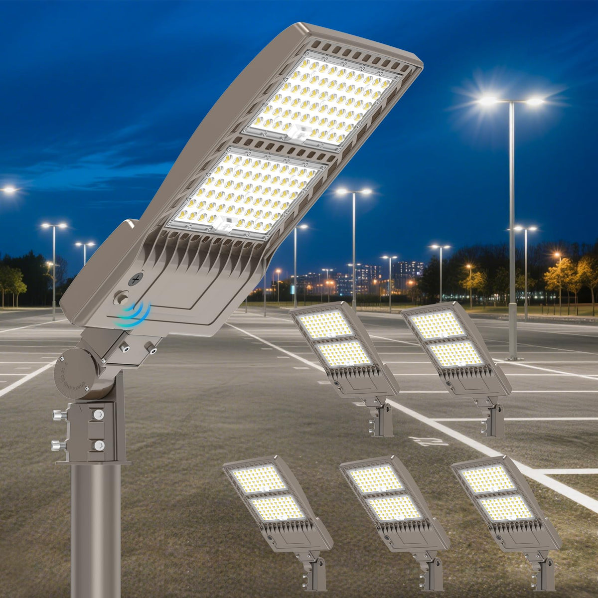 6 Pack 320W LED Parking Lot Light with Photocell 48000LM UL ETL Listed Commercial Flood Light Adjustable Wattage IP65 5000K Street Light Slip Fitter for Stadium Backyard 100 (320W)