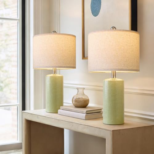 Small Table Lamps Set of 2 for Living Room 20.25" Green Lamps Bedside Lamps (Light Green)
