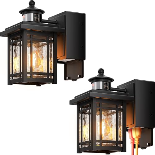 2 Pack Porch Light with Outlet (Black / 2-pack)