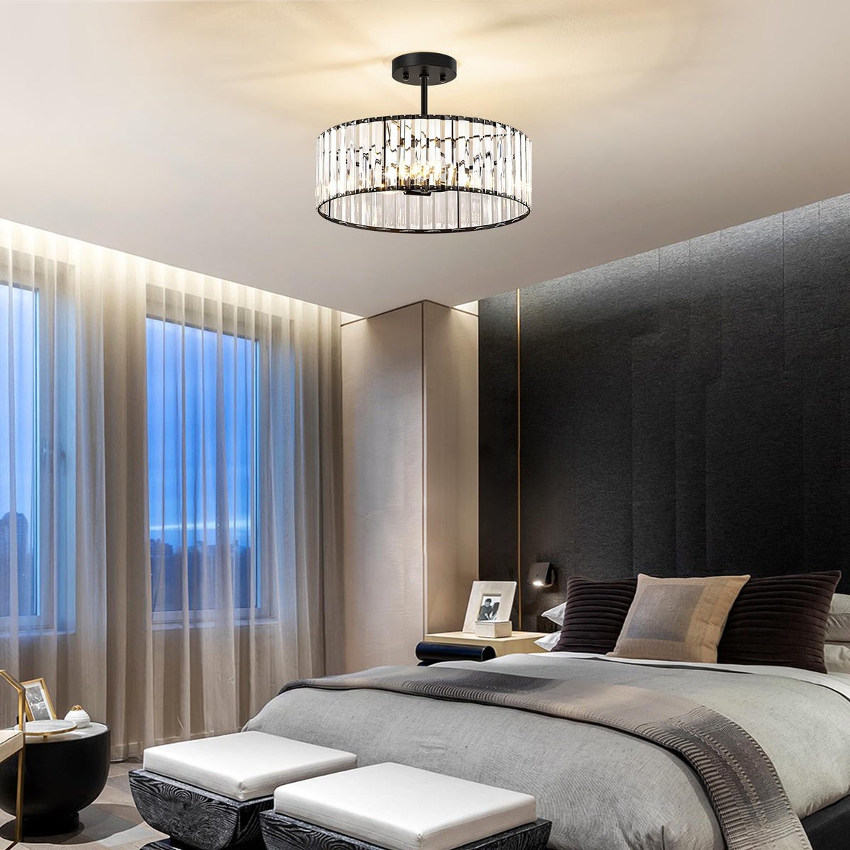 Crystal Black Ceiling Light (Black / 15.7 Inch)