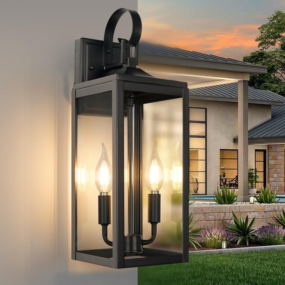 17.6" Black Outdoor Wall Light Fixture (Black-Normal / 1-pack)