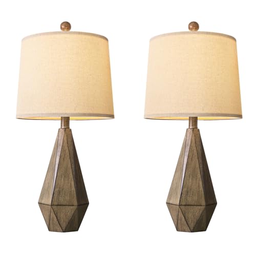 23'' Farmhouse Table Lamps Set of 2 (Medium - Dark Wood Resin)