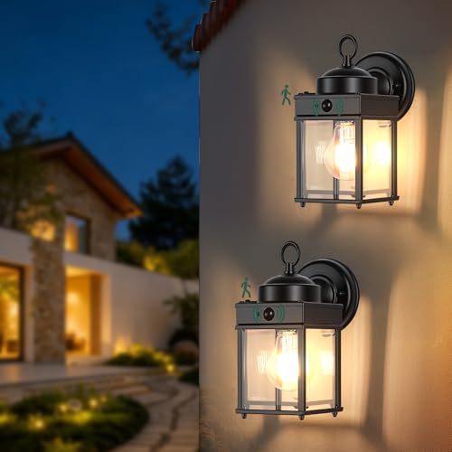 Dawn to Dusk Sensor Motion Sensor Outdoor Wall Light Fixtures Waterproof Black Exterior Porch Lighting Fixture Anti (Motion Sensor Function / 2 Pack)