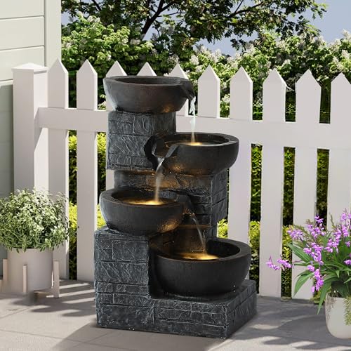 22" H 4 Tiers Cascading Water Fountain Outdoor (Dark Brown)