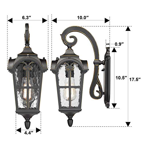 Dusk to Dawn Sensor Outdoor Lighting (Black & Gold Edges - Water Glass / 17.5 Inch - Dusk to Dawn)