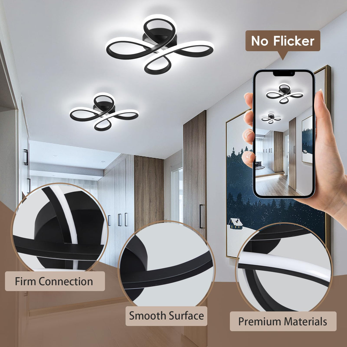 Modern LED Ceiling Light (Black-2Pack / 2 Pack)
