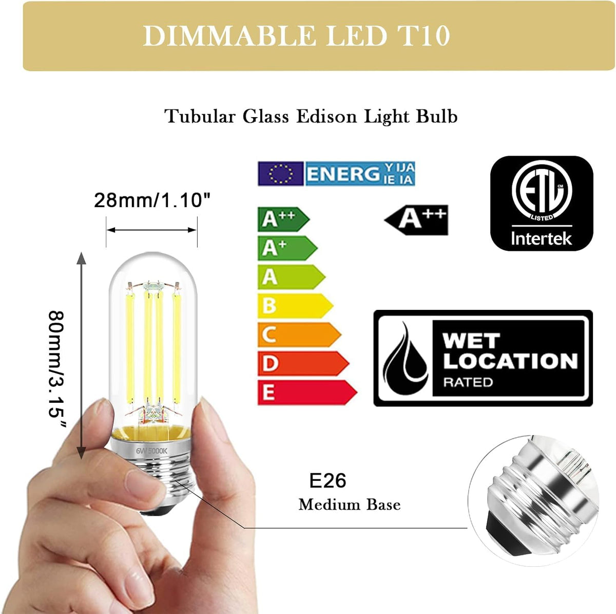3.2 Inch 5000K Daylight White E26 LED Bulb 60 Watt Equal (3 Inch 6w (9 Count))