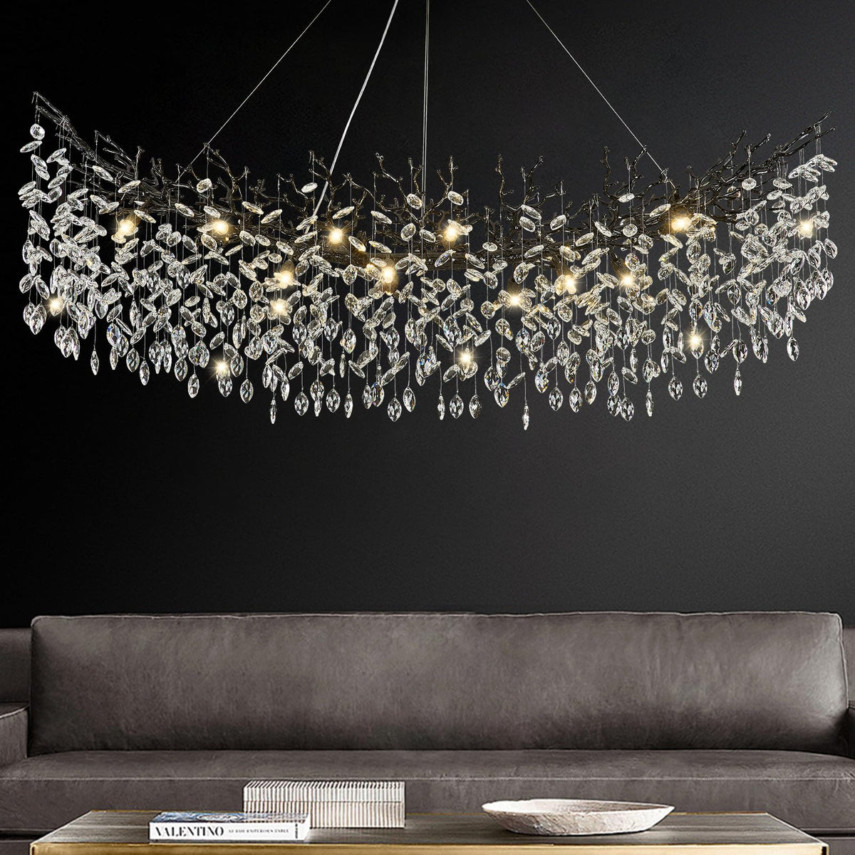 Large Modern Farmhouse Crystal Chandelier (Black / A-L63 Inch)