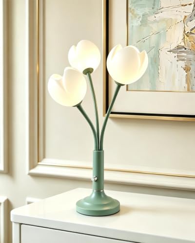 Flower Green Table Lamp Dimmable 3 Bulbs Included Gift for Nursery (12-Green-Flower-3U)