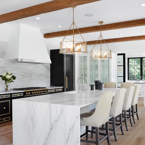 Gold Glass Drum Dining Room Light Fixtures Chandeliers Living Room (20.47" / Gold)