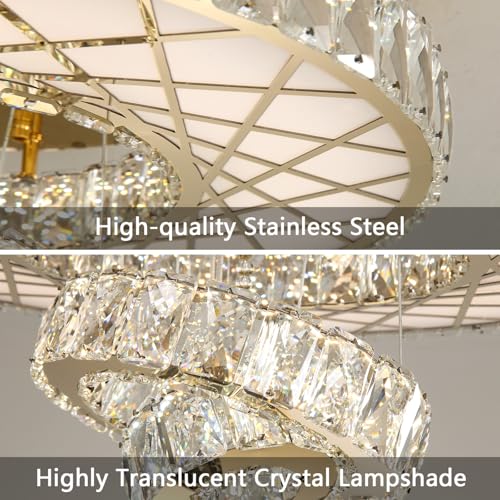 LED Chandelier Modern Ceiling Dimmable Light Fixture Crystal Chandelier for Bedroom Dining Room Gold (20 inch / Gold)