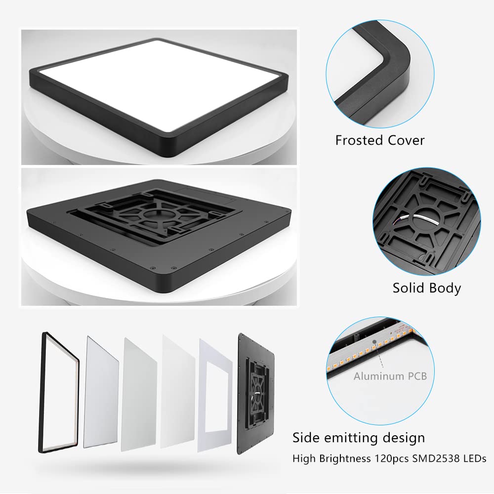 12Inch 24W Square LED Ceiling Light Fixtures Flush Mount (Warm White / 12 inch Black)