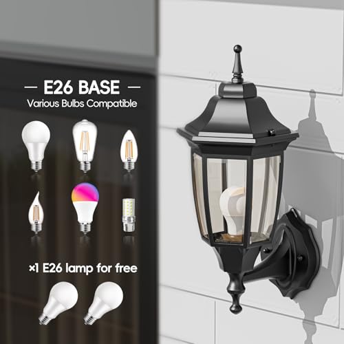 Outdoor Front Porch Light with Bulb (Black / Non Sensor-Aluminum)