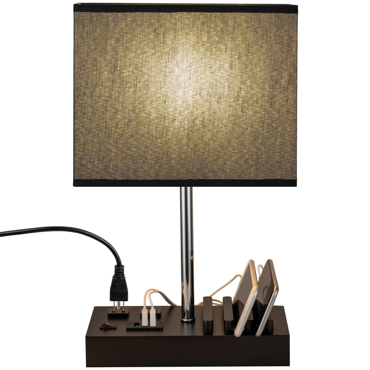 Multi Functional Table Lamp with 3 USB Charging Ports & 2 AC Outlet (Black Lamp Shade)