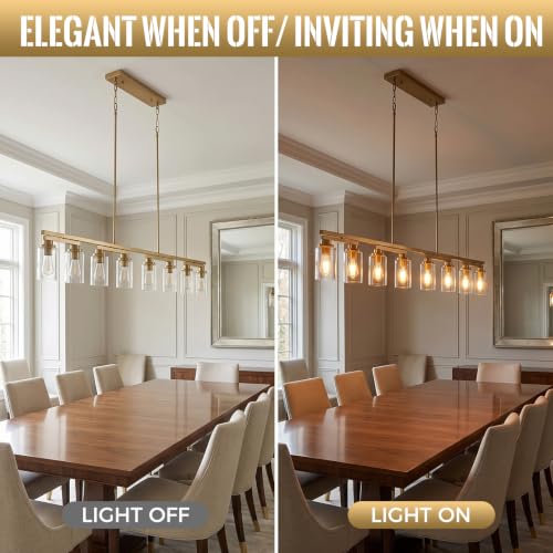 8 Light Brushed Gold Linear Chandelier (Gold+Clear Glass / 8 Light)