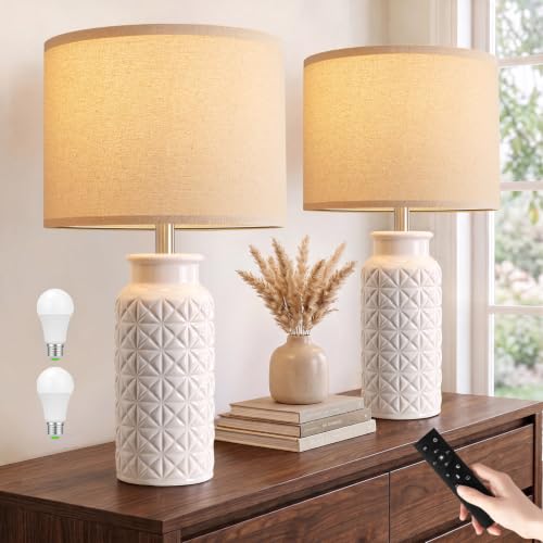 22.6" Dimmable Table Lamps Set of 2 with Remote (Geige&White)