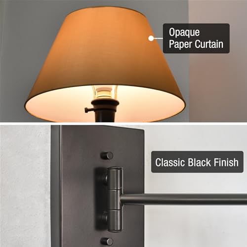 Cambridge 15" Modern Swing Arm Wall Sconce with 3 (Black,Beige Paper Shade)