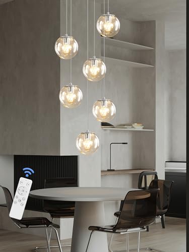 Silver LED Staircase Chandelier 6 (Silver-Clear / Globe 6-Light)