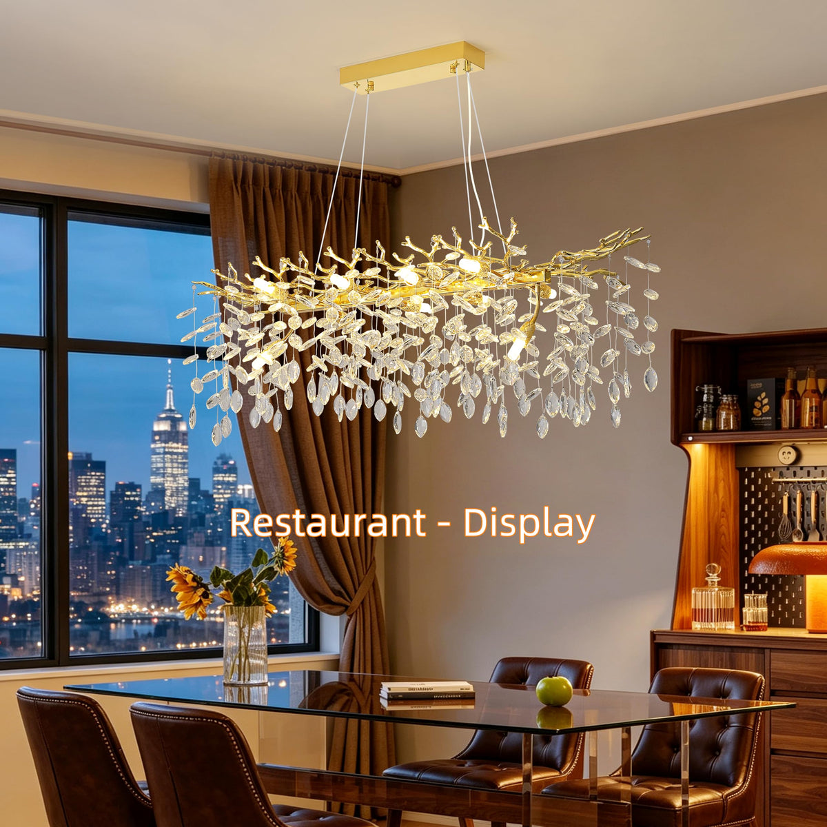 Modern Crystal Tree Branches Chandelier (Gold / Rectangular 40")