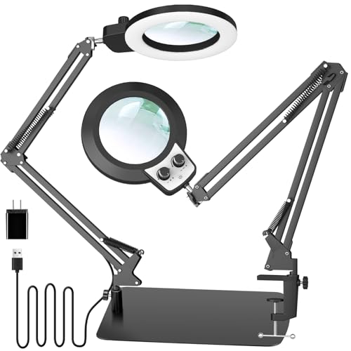 12X Magnifying Glass with Light and Stand (12X 11.8 INCH Base & Clamp)