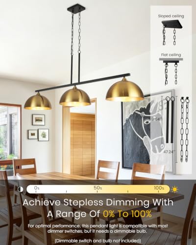 3 Light Gold Island Lights for Kitchen (3 Light / Gold)