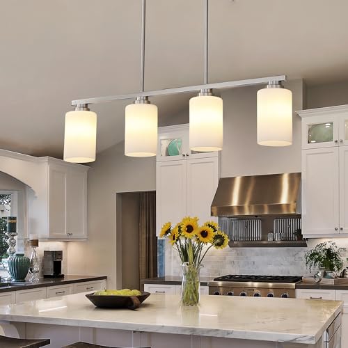 Island Light for Kitchen (Brushed Nickel / 4 Light + Milk Glass)