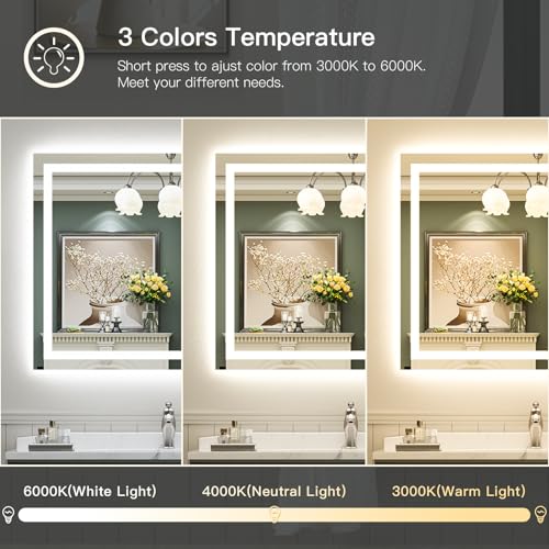 48x40 Inch LED Bathroom Mirror with Lights (Backlit+front Lit / 48"L x 40"W)
