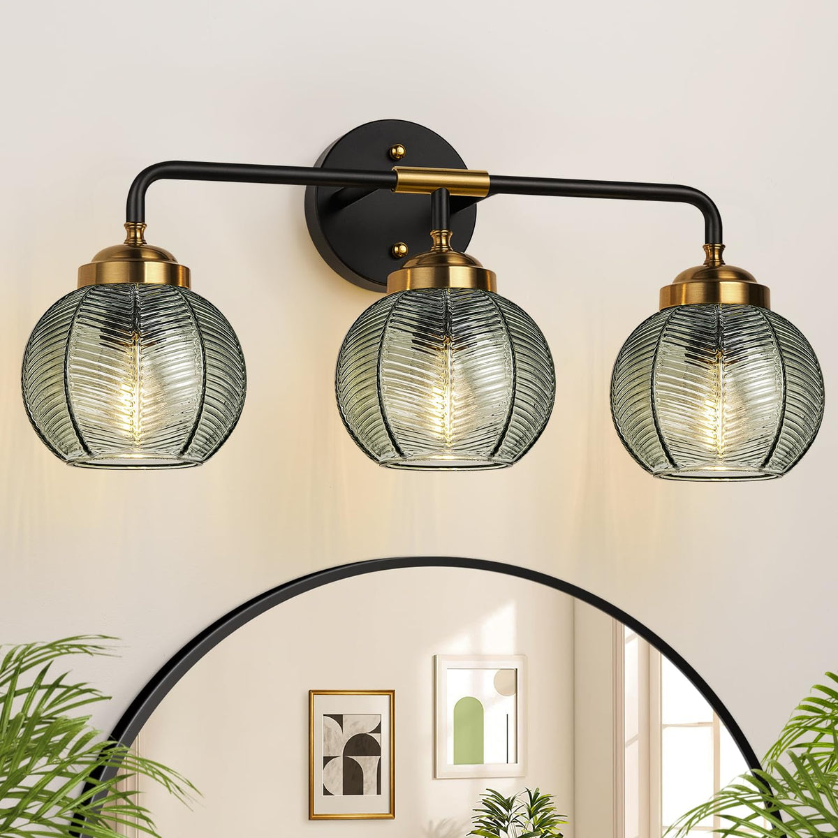 Bathroom Light Fixtures (Green Glass / 3-Light)
