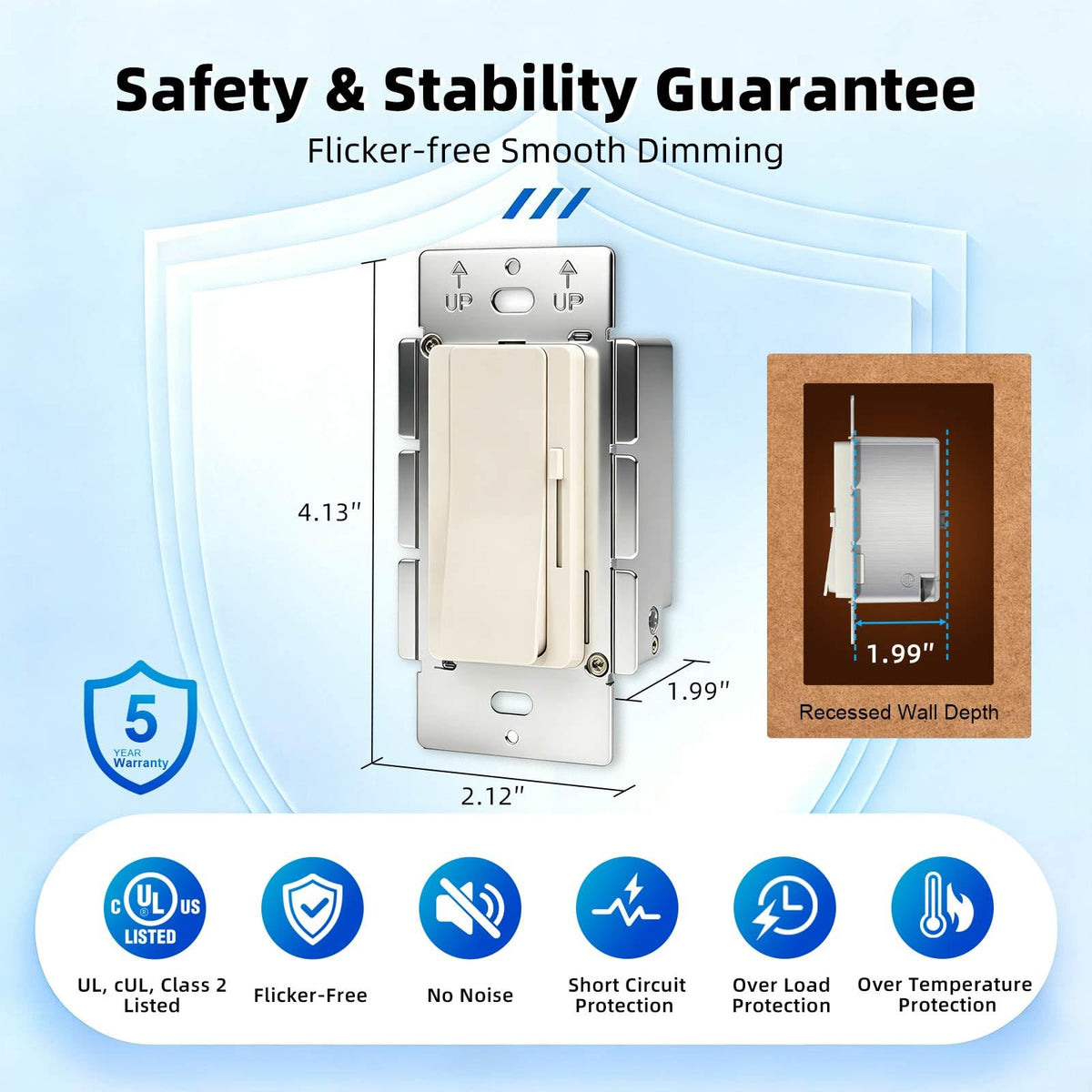 Dimmer Light Switch & 24V 60W Dimmable LED Driver 2 in 1 (Light Almond / 24V 60W)